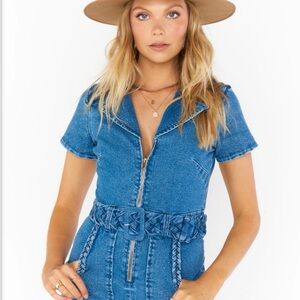 Show Me Your MuMu Blue Denim Zip-Front Short Sleeve Dress